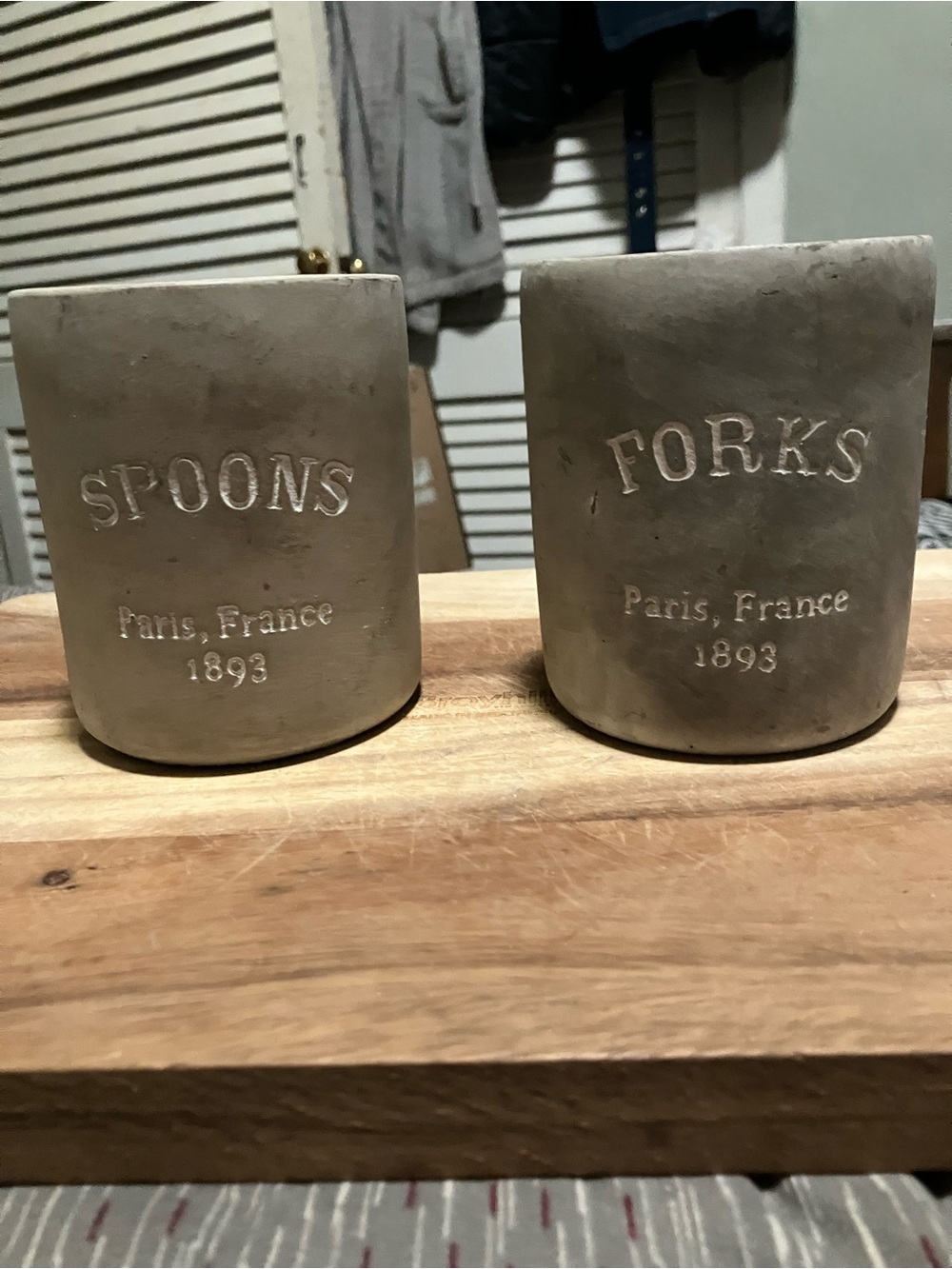 Industrial-Style Grey Concrete Utensil Holders Set - Gray Spoon & Fork Holder